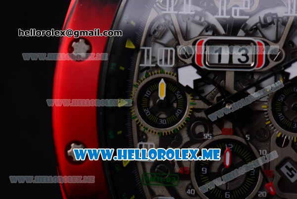 Richard Mille RM 11-03 Swiss Valjoux 7750 Automatic PVD Case with Skeleton Dial and Red Rubber Strap Red Bezel - Click Image to Close